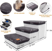 3-Step Foldable Pet Stairs with Storage Boxes