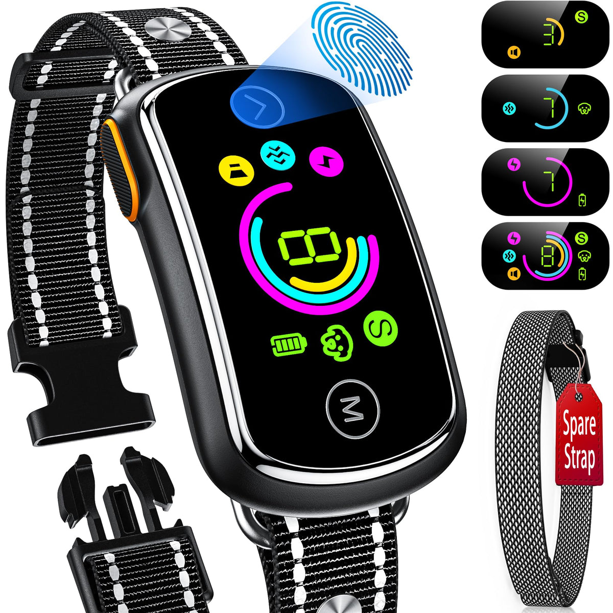 Dog Bark Collar, Customizable Bark Collar for Large Medium Dogs, Smart Anti Barking Training Collar with Adjustable Beep Vibration Shock and Sensitivity, Automatic Stop Barking with Replacement Strap