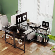 Reversible L-Shaped Desk with Shelves & Monitor Stand