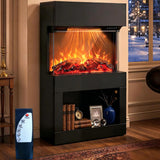 2000W Electric Fireplace Heater with Mantel, Powerful Space Heaters with 6-Color LED Flame, 2 Heating Levels, 12H Timer, Lower Storage, Overheat Protection for Indoor Use, Black