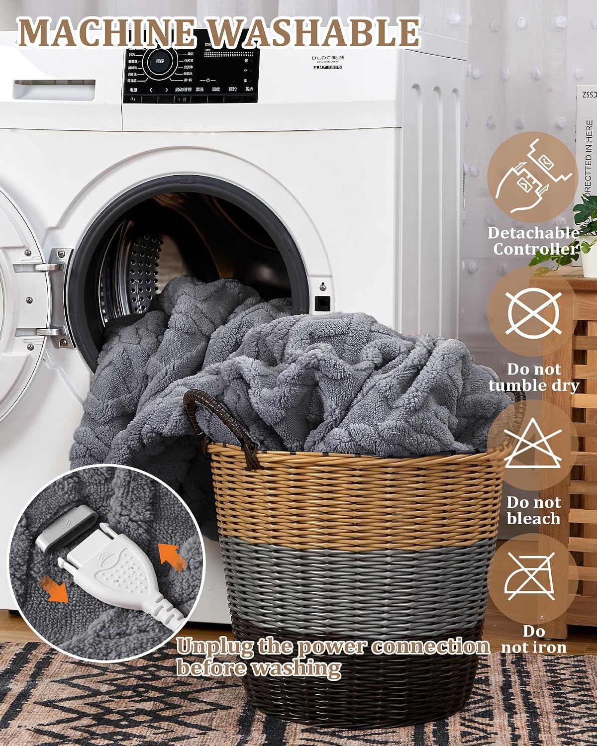 Milk Fleece Electric Heated Blanket – 10 Heat Levels, Auto-Off Timer, Machine Washable
