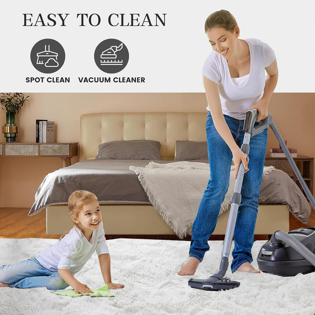 140 × 200 cm White Fluffy Indoor Area Rug