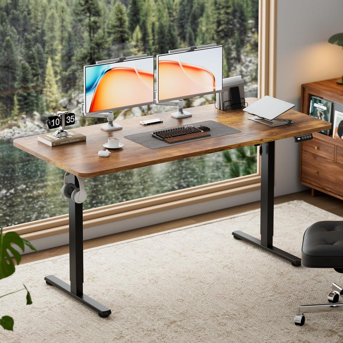 140 × 60 cm Electric Standing Desk with Hooks