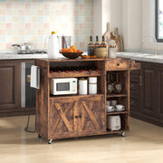 121 cm Rolling Kitchen Island with Drop Leaf, Wine Rack & Storage