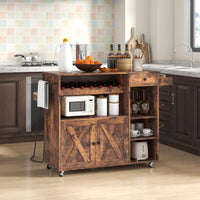 121 cm Rolling Kitchen Island with Drop Leaf, Wine Rack & Storage