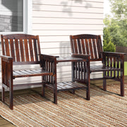 2-Seater Timber Garden Bench with Folding Table & Umbrella Hole