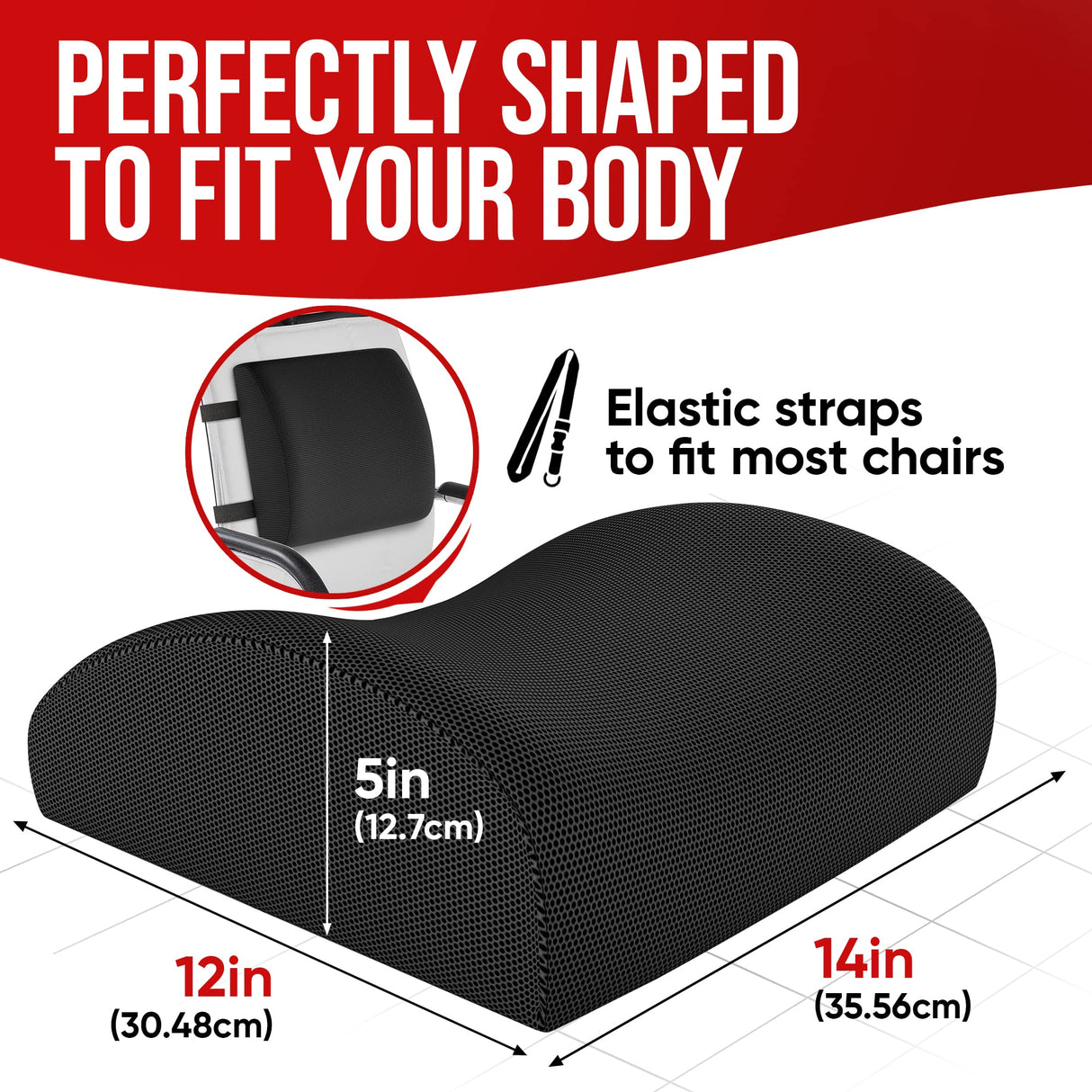 Chair Cushion, Seat Cushion for Office Chair, Lumbar Support Pillow for Chair, Car Seat Cushion, Back Support Memory Foam Pillow Washable Cover (Black)