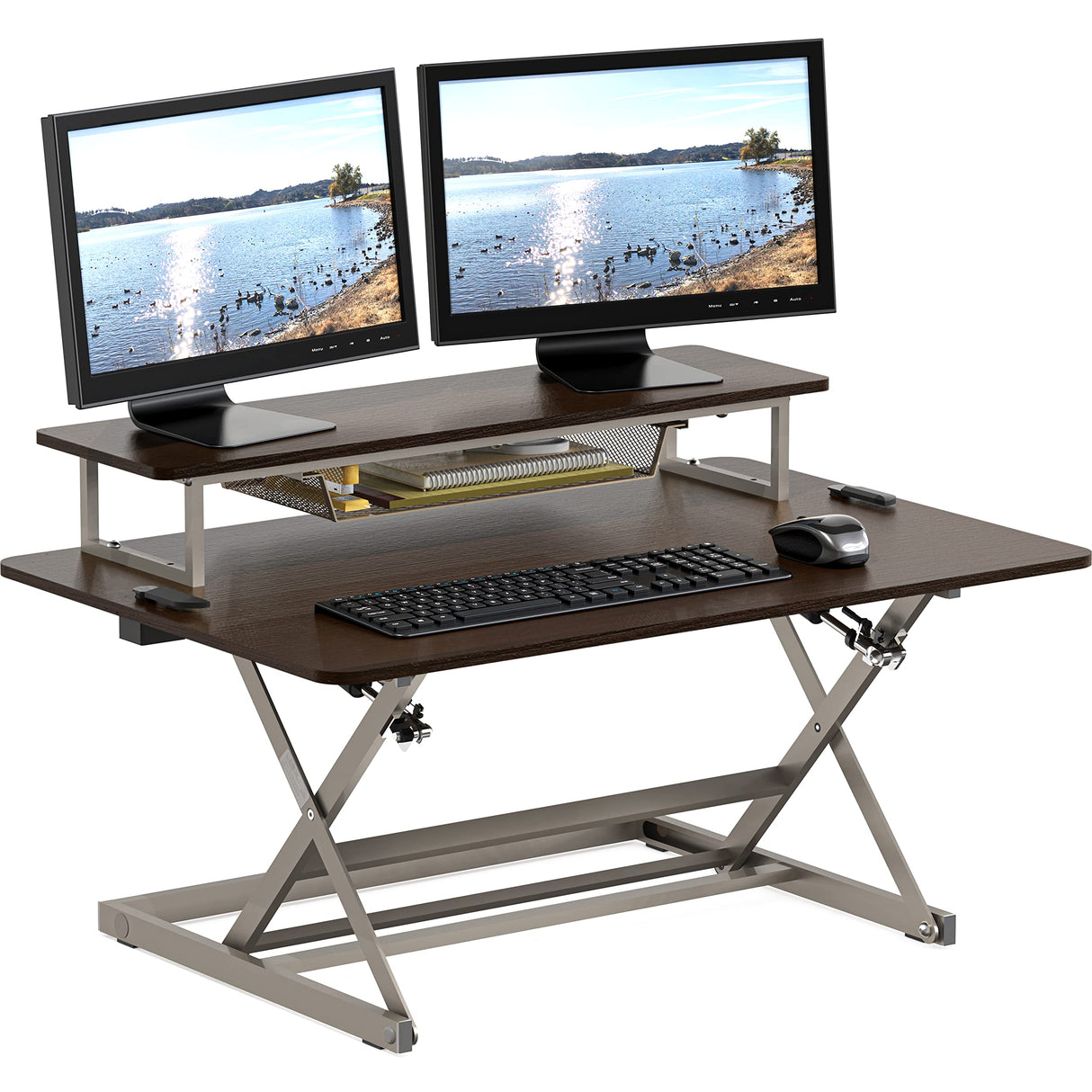 SHW 36-Inch Height Adjustable Standing Desk Converter Sit to Stand Riser Workstation, Rustic Brown