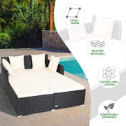 Beige Rattan Outdoor Daybed with Cushion & 4 Pillows