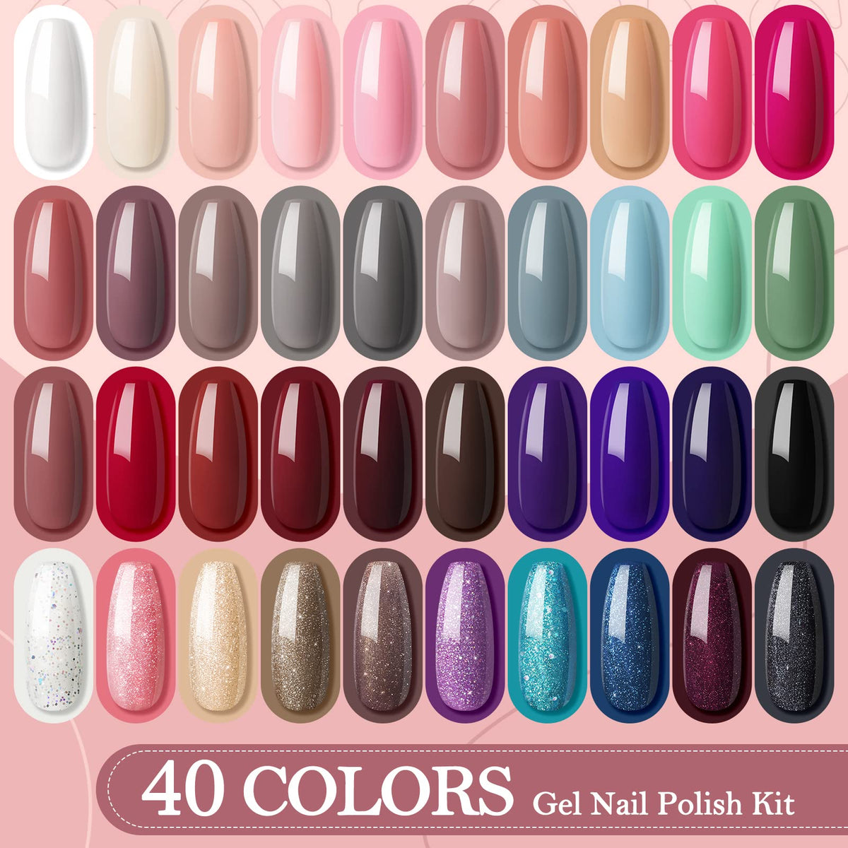 40 Colors Gel Polish with 36W Nail Light Curing Gel Lamp for Nails Gel Nail Kit Soak off Base Coat Top Coat Gel Polish with Manicure Tools DIY Nail Kit for Beginner at Home, Gel Nail Set