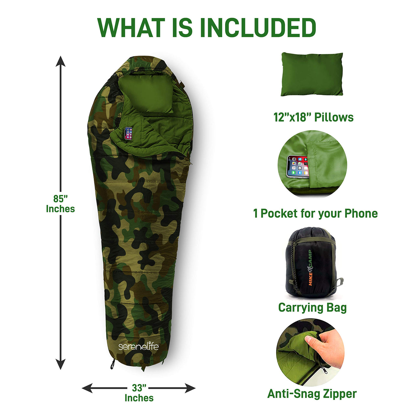 Mummy Sleeping Bag with Pillow & Compression Carry Bag