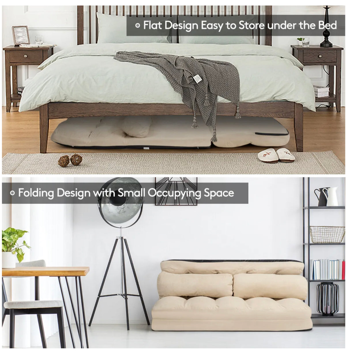 6-Position Foldable Floor Sofa with 2 Pillows