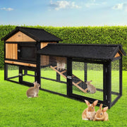 Chicken Coop Large Rabbit Hutch, Coops Wooden Pet House Run Cage Walk in Door Guinea Pig Ferret Feeder Bunny Hen Chook, Outdoor Metal Roof Tray Hatch Nesting Box Farm DIY