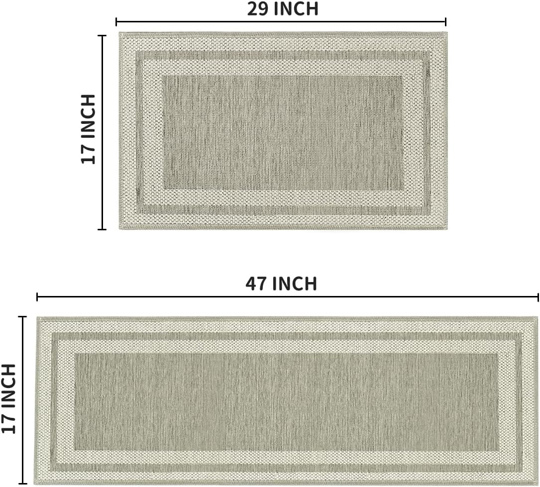 2-Piece Beige-Grey Absorbent Kitchen Rug Set – 43 × 73 & 43 × 118 cm