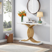 99 cm Gold & White Faux-Marble Console Table
