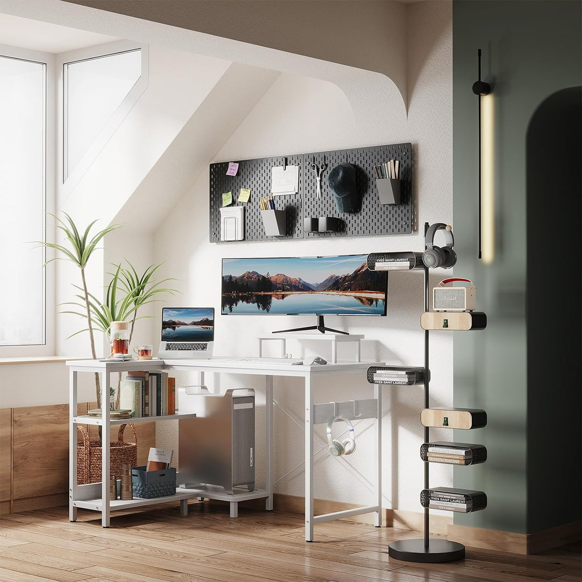 100 cm Reversible L-Shaped Desk with Shelves & Monitor Stand