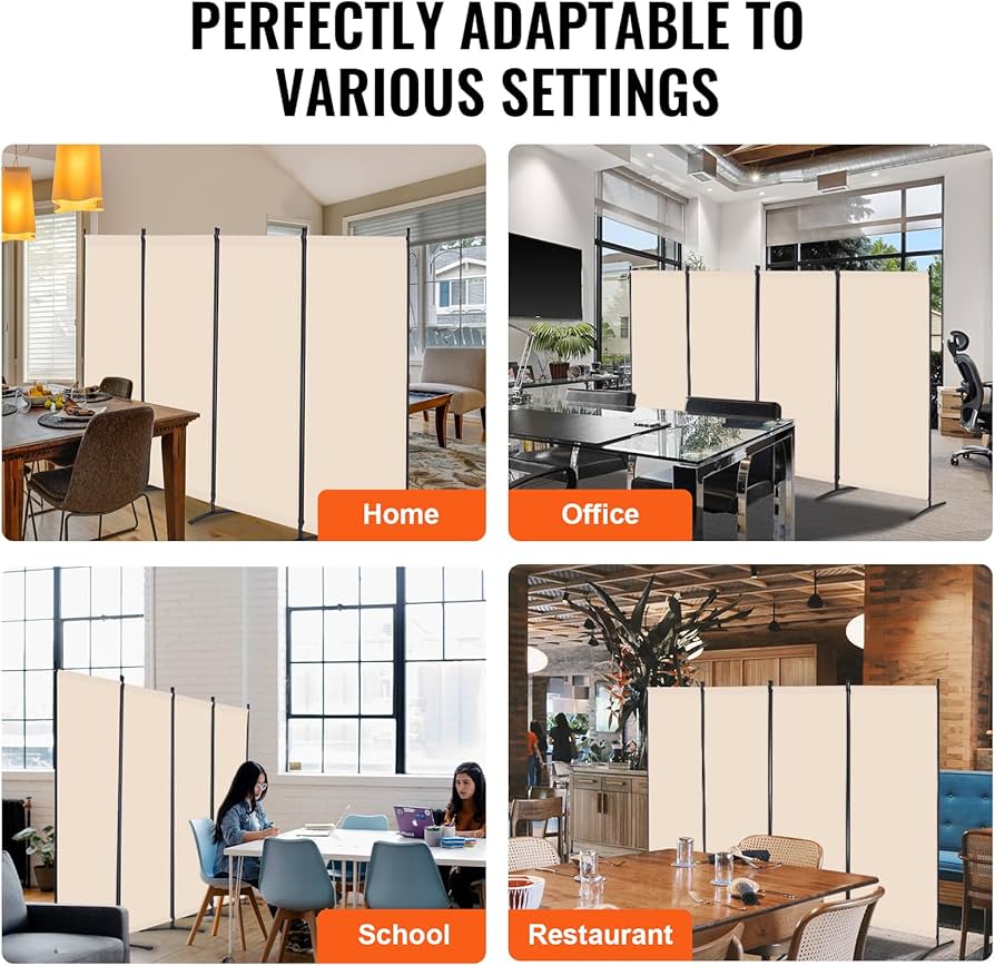 Room Divider, 4 Panels Room Divider, Folding Privacy Screen and Portable Partition Divider for Room Separation, Freestanding Room Partitions for Office, Bedroom, Study, Beige