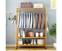 Rolling 3-Tier Bamboo Garment Rack – 78 × 41 × 169cm
