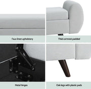 140 cm Grey Linen Storage Ottoman with Armrests