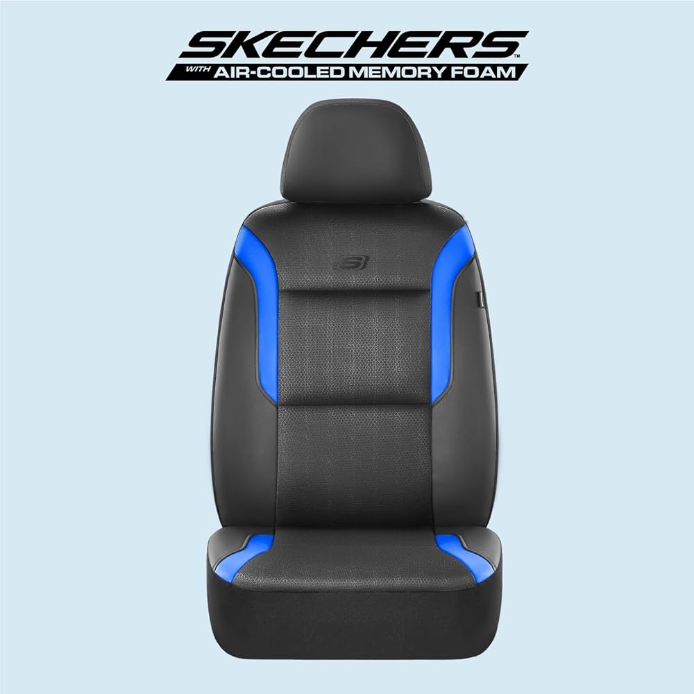 Memory Foam Car Seat Covers, Leather & Mesh Thick Protection, Black Front Cover, Airbag Compatible, Automotive Comfort & Protection for Most Cars, Trucks, SUVs, Black & Memory Foam (SK01055)