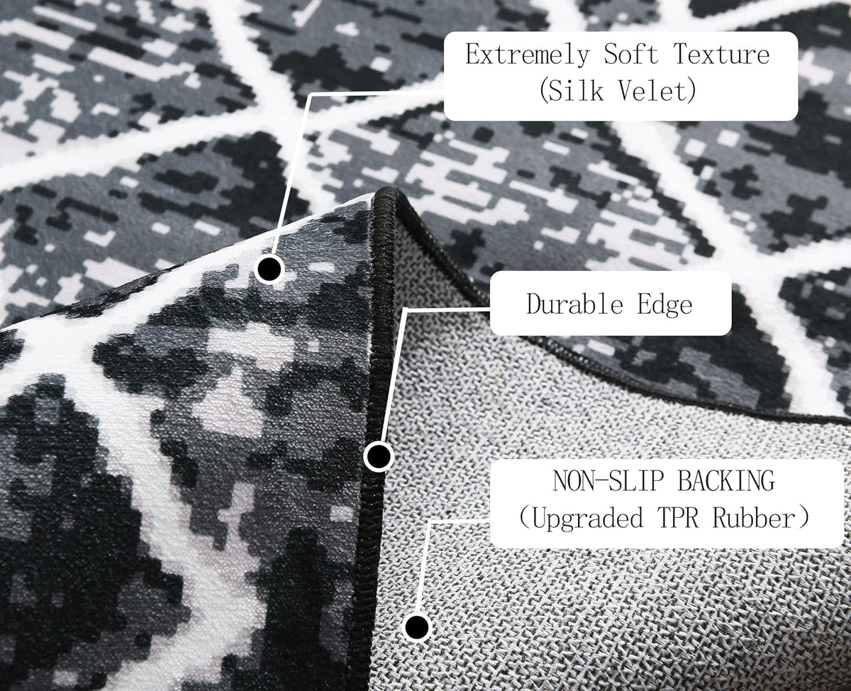 Black & Grey Soft Non-Slip Area Rug