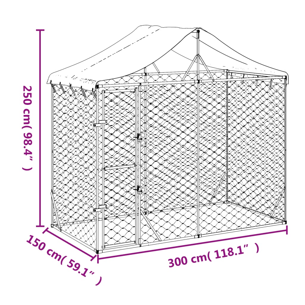 Galvanised-Steel Outdoor Dog Kennel with Roof