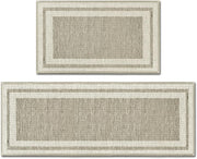 2-Piece Beige-Grey Absorbent Kitchen Rug Set – 43 × 73 & 43 × 118 cm