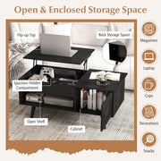 Lift-Top Coffee Table with Hidden Cabinet & Open Shelf