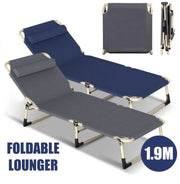 4-Position Folding Camping Lounger with Pillow – Up to 136 kg