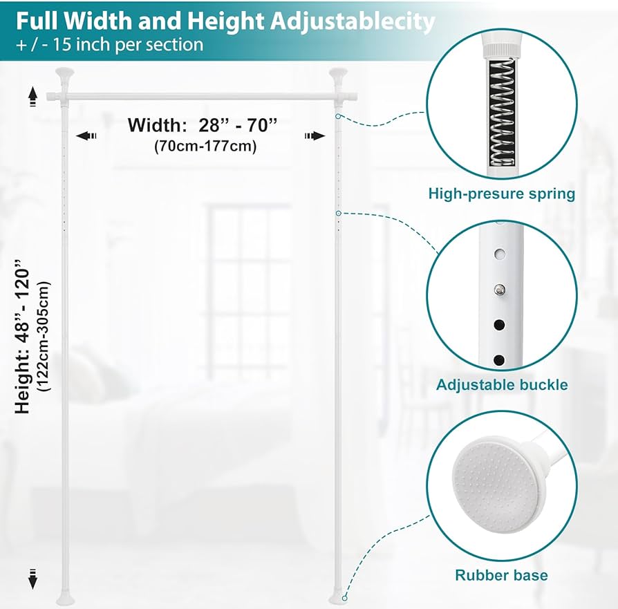 Room Divider- Adjustable 10FT No Drilling Curtain Rods Wall Divider for Room Separation, Heavy Duty Freestanding Hanging Room Divider Curtain Rod for Studio Rental, Room Partitions Dividers