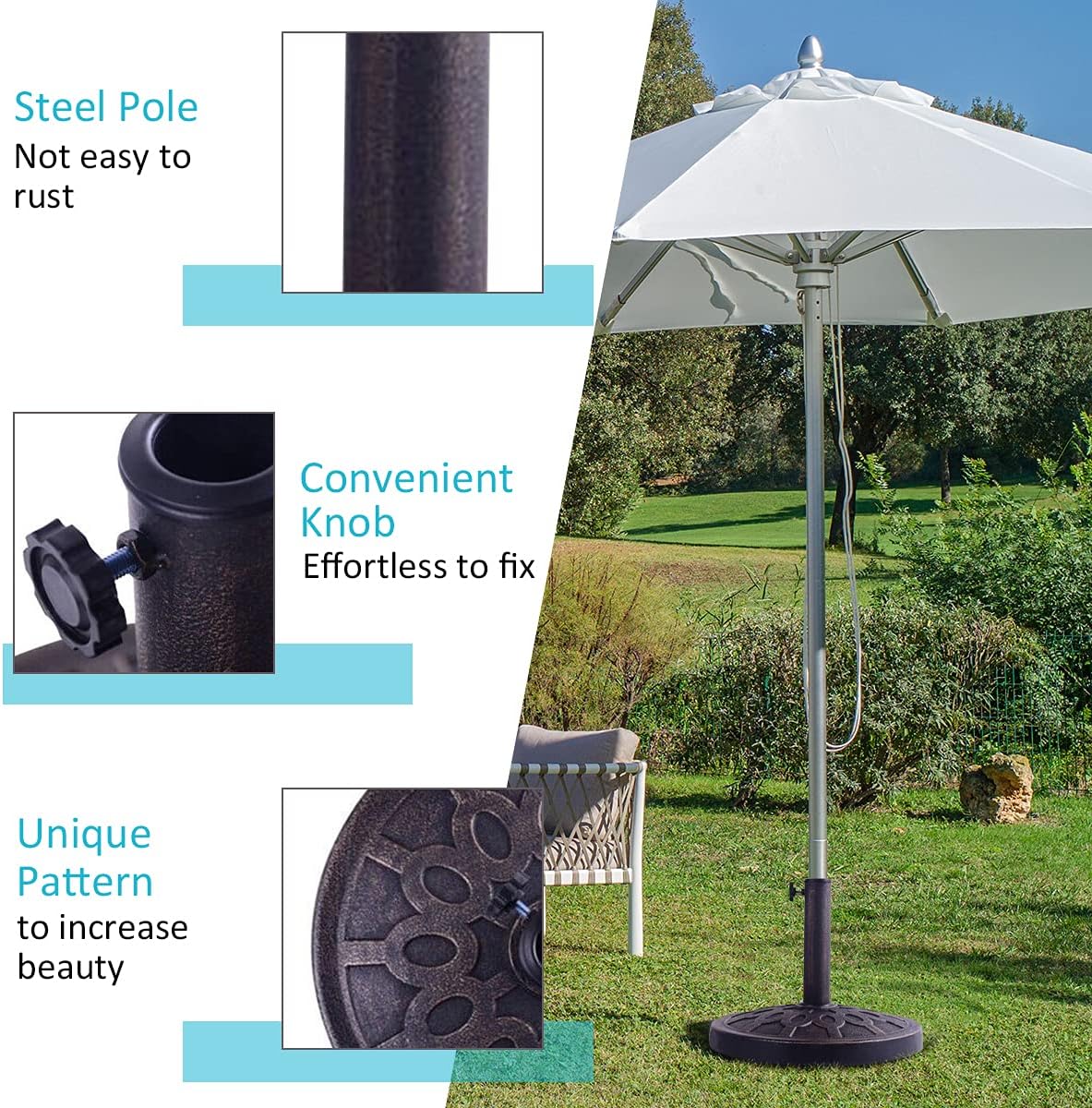 Round Resin Patio Umbrella Base for 38–48 mm Poles