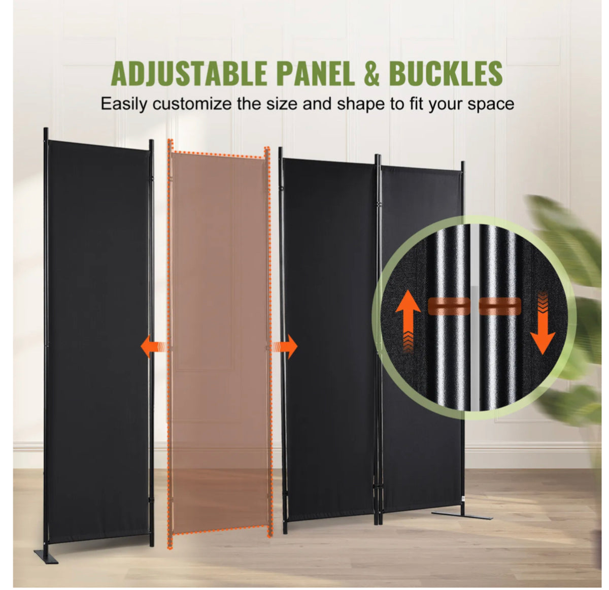 224 × 171 cm 4-Panel Folding Room Divider – Black or White