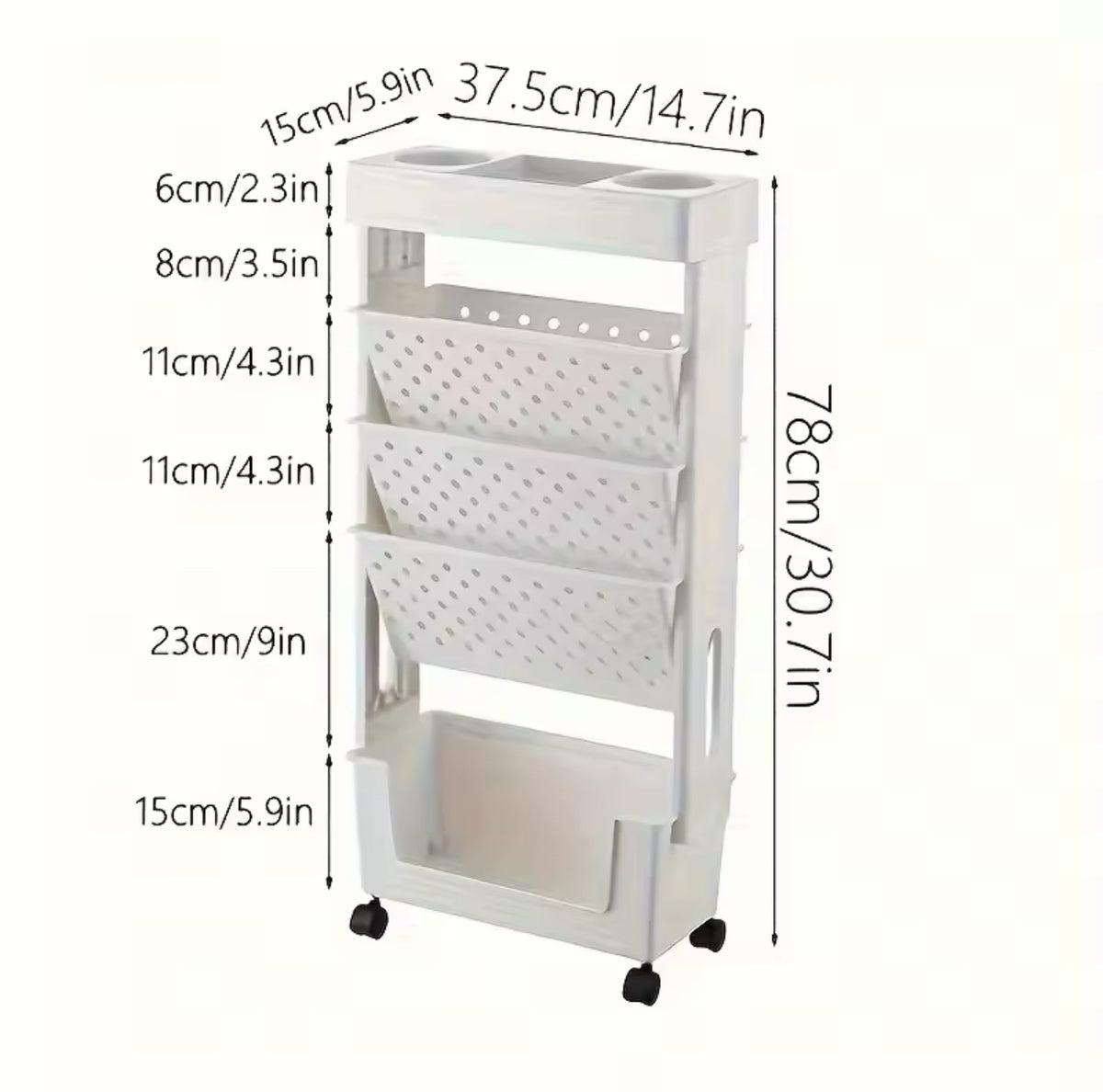 5-Tier Mobile Bookcase – White