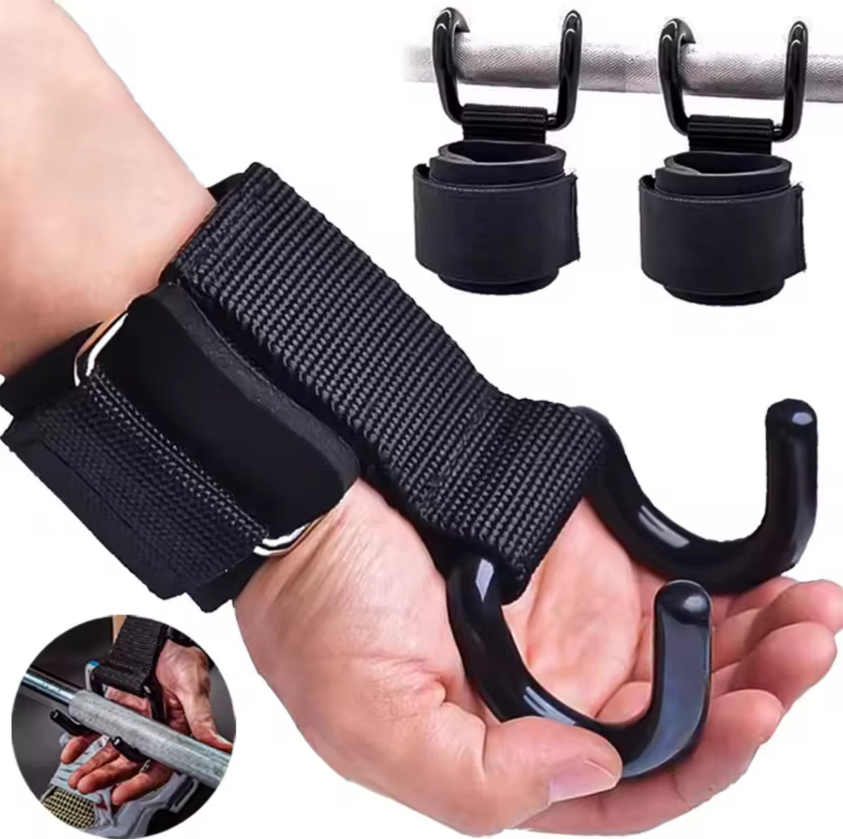Weight-Lifting Hook Grips with Wrist Wraps