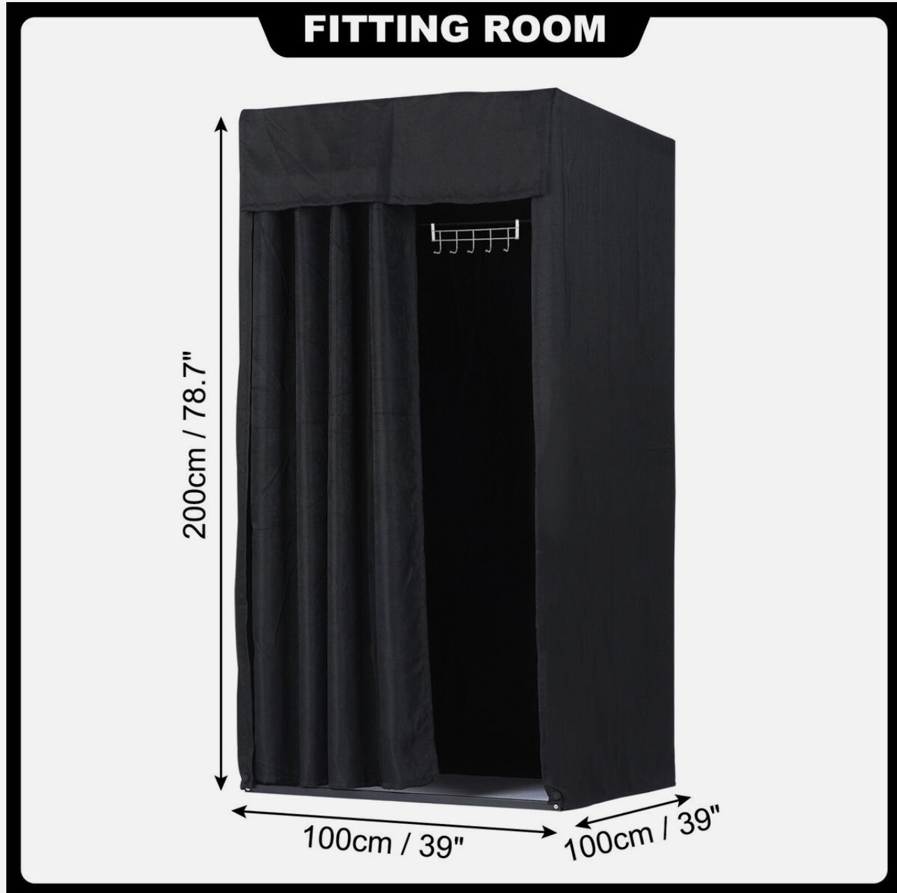 100 × 100 × 200 cm Black Retail Changing Room with Curtain