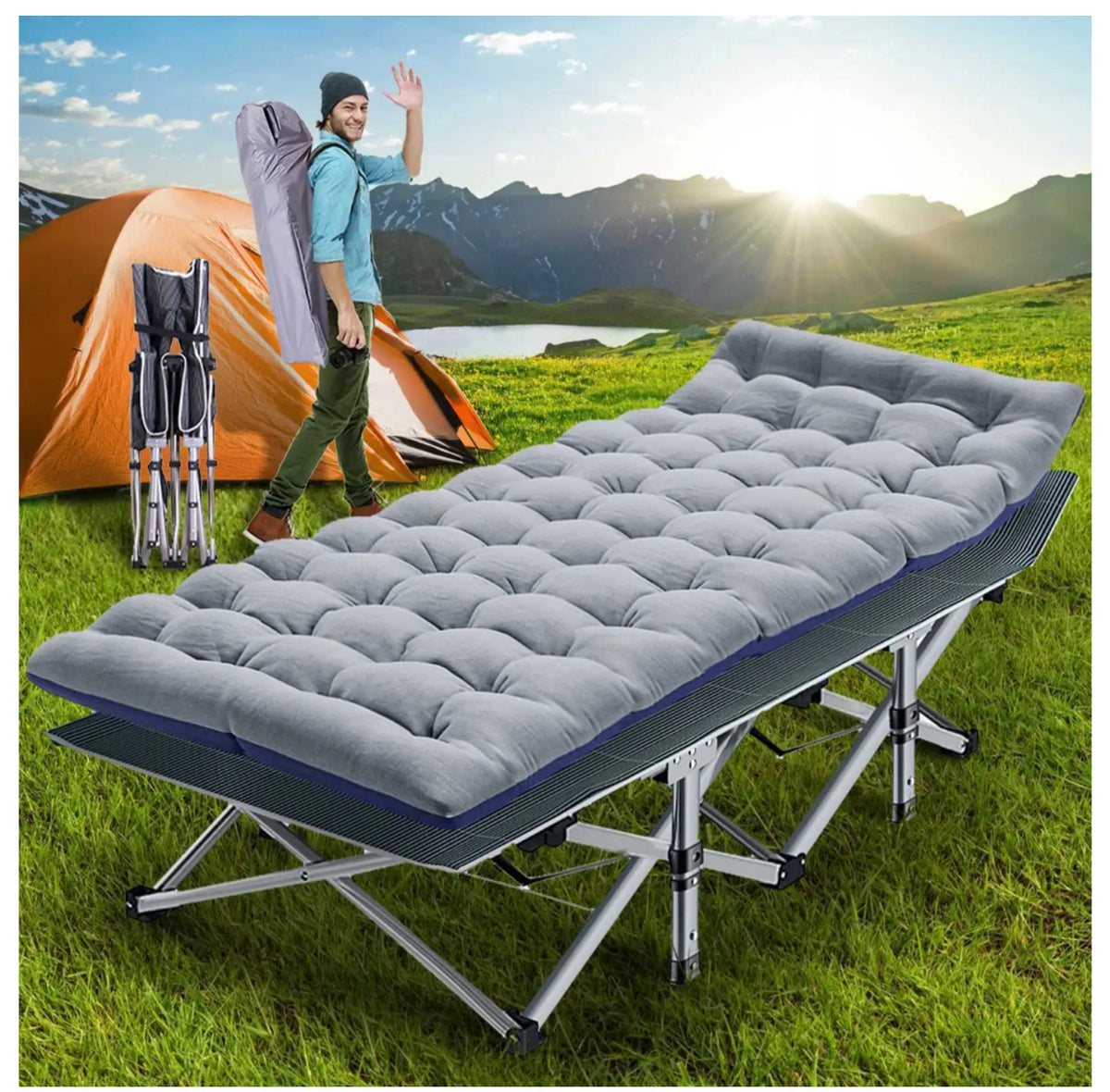 Folding Camping Stretcher with Mat & Carry Bag – Up to 150 kg