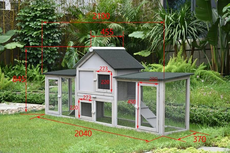 Grey Wooden Rabbit Hutch with Double Run