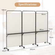 188cm Rolling 3-Panel Room Divider with 3 Shelves – 3 Colours