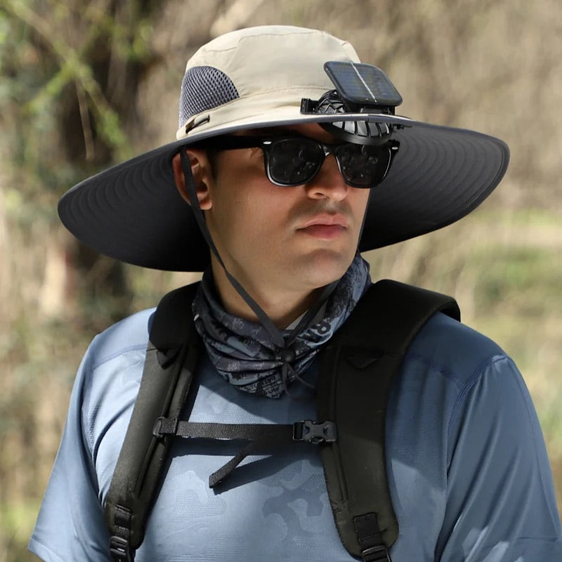 Wide-Brim Solar & USB Rechargeable Outdoor Fan Hat