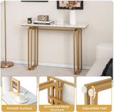 110cm Console Table, Faux Marble Sofa Table w/Sturdy Metal Legs, Adjustable Feet, Modern Entryway Table, Perfect for Foyer, Living Room, Hallway (Gold)