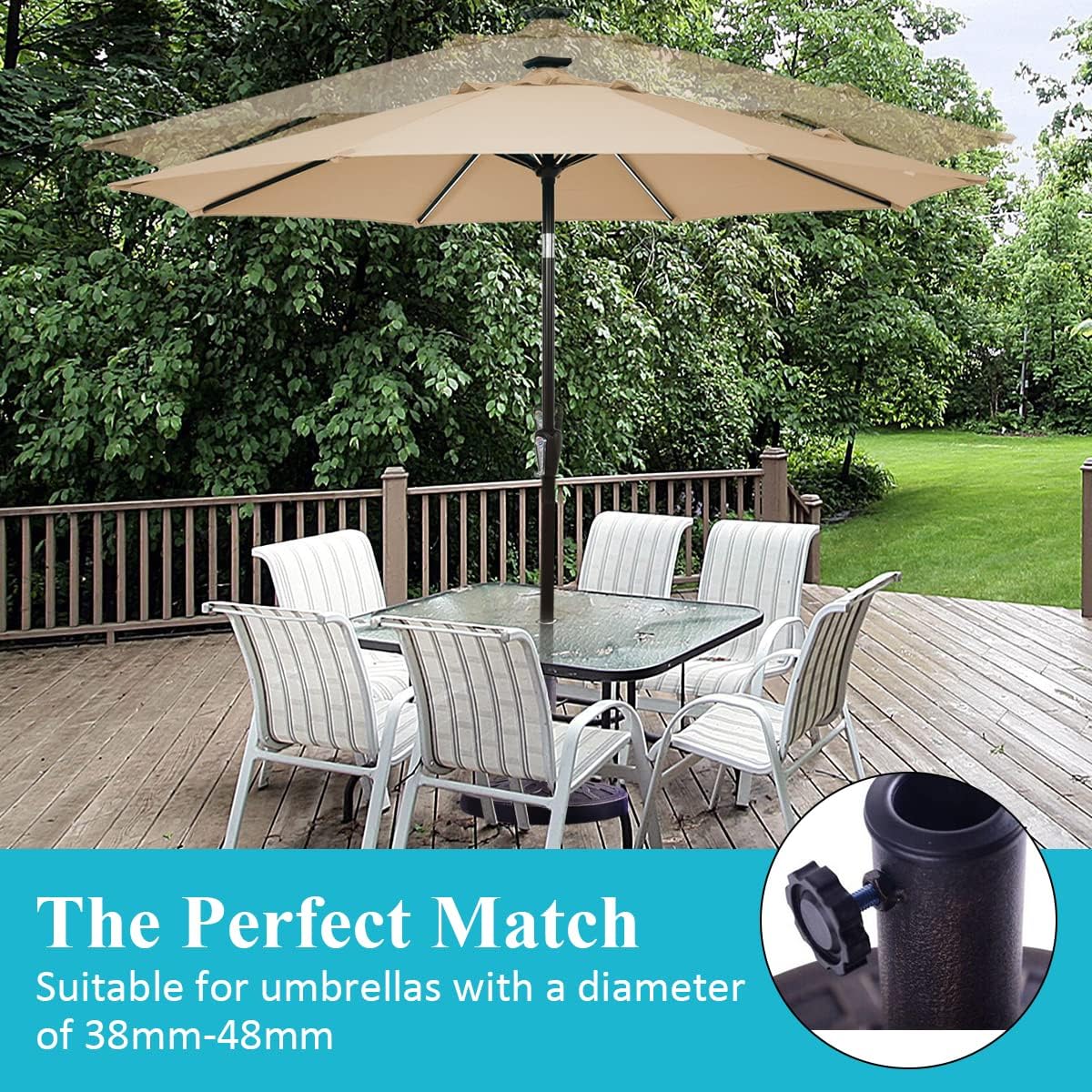 Round Resin Patio Umbrella Base for 38–48 mm Poles