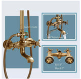 WELS Shower System Set Antique Brass Rainfall Shower Head Hand Shower Wall Mount