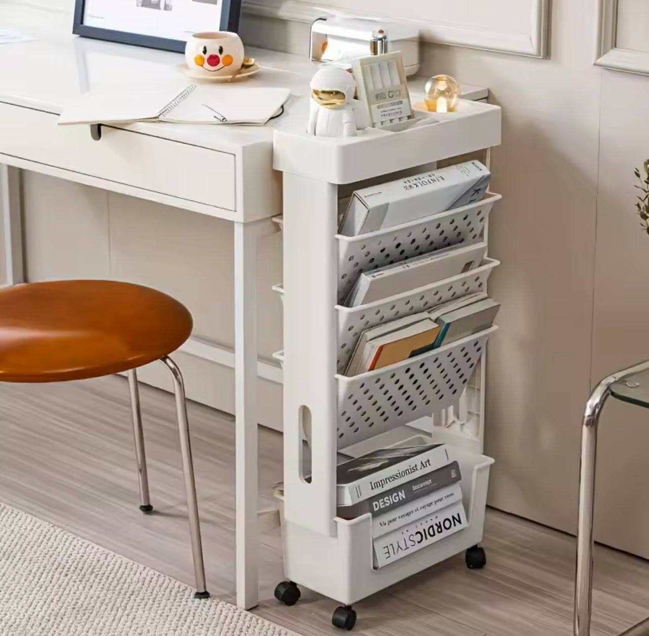 5-Tier Mobile Bookcase – White