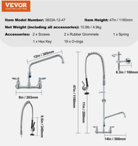 47-Inch Commercial Wall-Mount Pre-Rinse Faucet