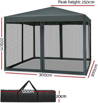 3 x 3 m Pop-Up Gazebo with Mesh Walls – 3 Colours