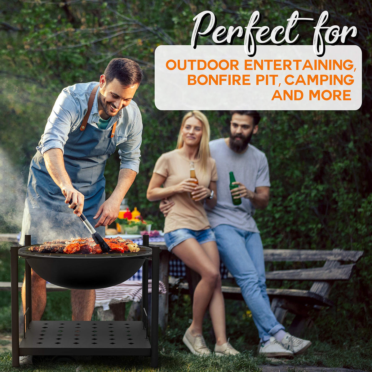 66 cm 2-in-1 Wood Fire Pit & BBQ Grill