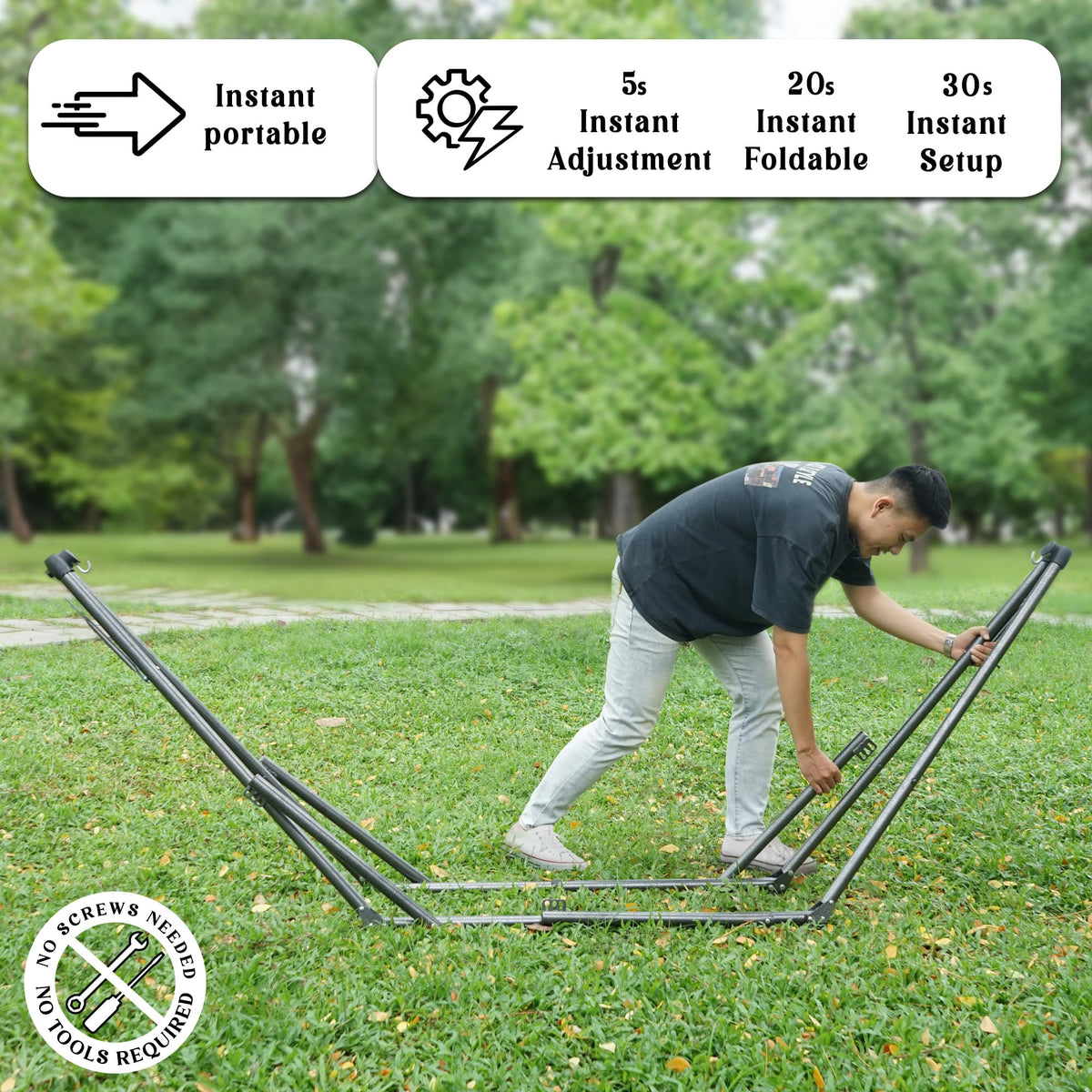 Tranquillo Uniki Folding Hammock & Steel Stand – Black