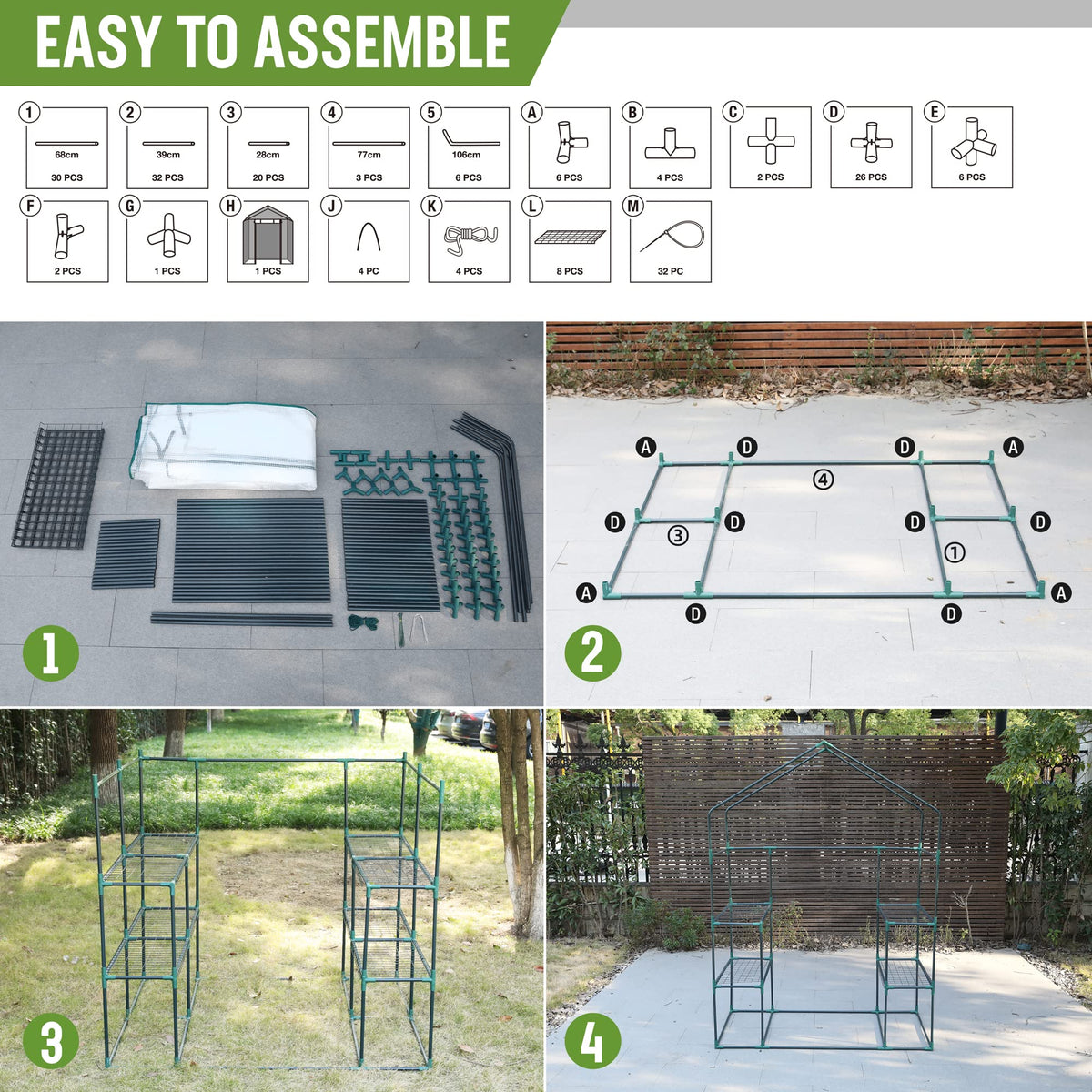 142 × 142 × 196 cm Walk-In Greenhouse with 8 Shelves