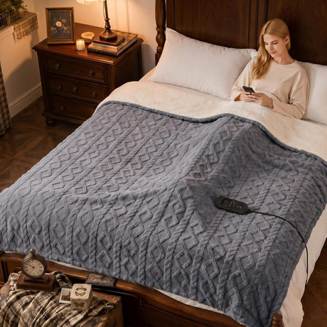 ROYGROW Electric Blanket King, 200x180cm Thick Milk Fleece Heated Blanket with 10 Heating Levels and 9 Time Settings, SAA Certified Overheat Protection Machine Washable Fast Electric Blanket, Grey