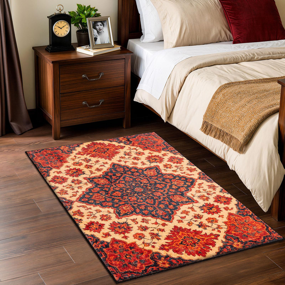 Caramel-Beige Vintage Washable Indoor Area Rug